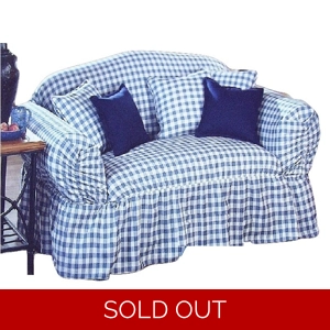 Sure Fit SOFA Slipcover Blue Check Ruffle Skirt Box or T Cushion Couch